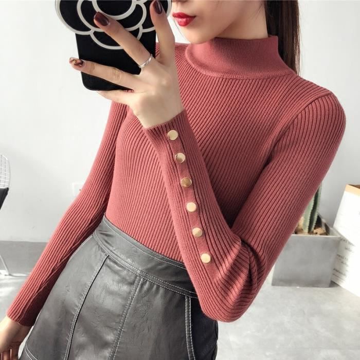 PULL Pull col montant pour femme vetement slim elastique assorti a la mode epais nouvelle collection hiver 2019 Type Khaki Blanc Cdiscount Pret a Porter