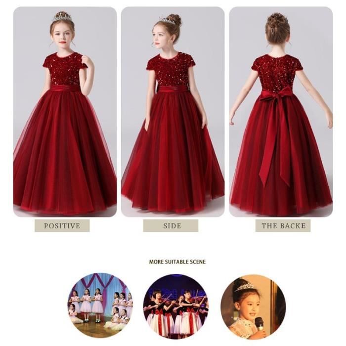 Robe de Soiree a Paillettes Fille Manches Courtes Robe Longue Princesse en Tulle Couleur Unie 2 10 Ans Argent Cdiscount Pret a Porter