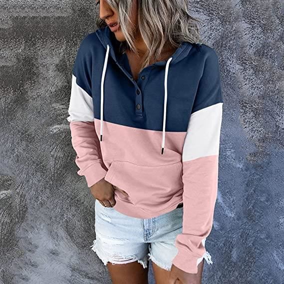 Sweat a Capuche Femme Chaud Epais en Color Block Hoodie Lache Chic Elegant elegant Decontractee Sweatshirt Rose Cdiscount Pret a Porter