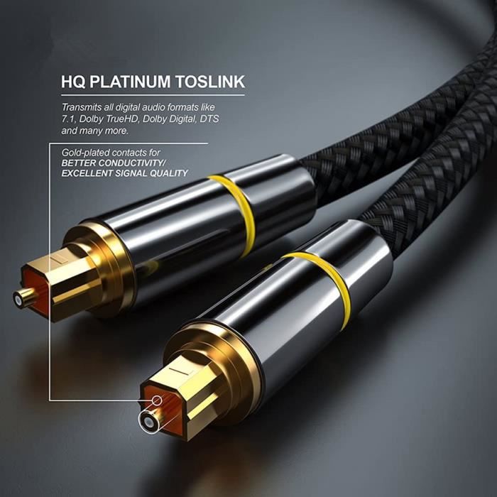 Câble Optique Audio Numérique Toslink, 5M Cordon Fibre Optique Toslink ...