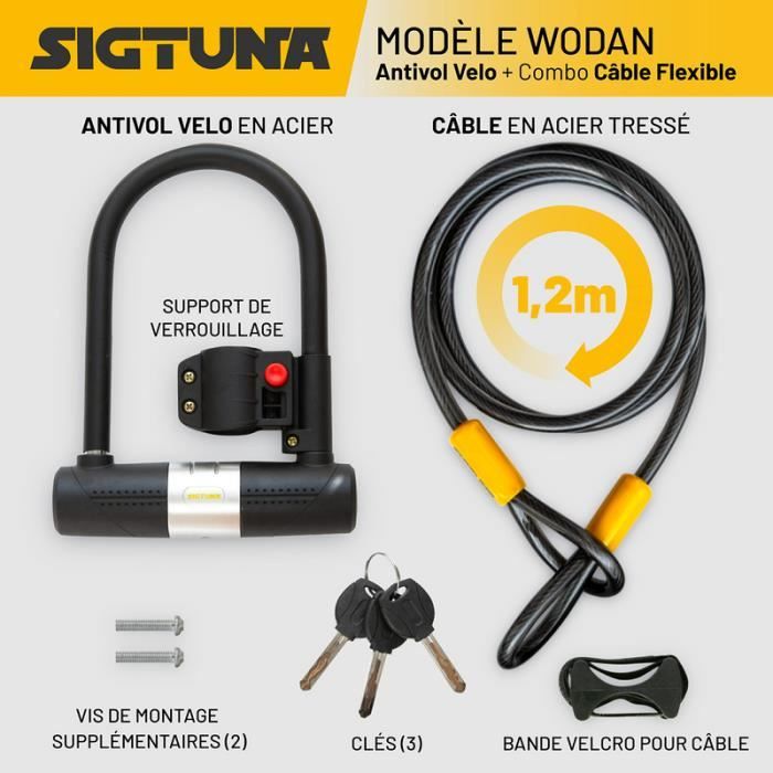 BIGLUFU Antivol en U pour vélo avec câble, cadenas en U robuste, anse