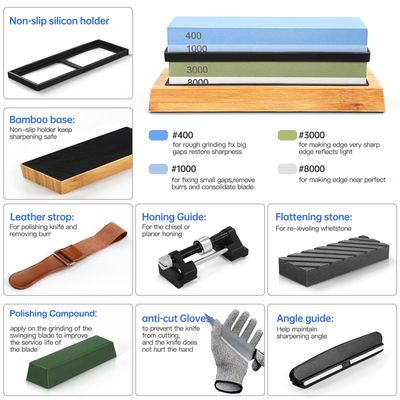 YUTUY Kit Pierre à Aiguiser 400/1000 + 3000/8000 – Aiguiseur Pro Avec Guide Et Accessoires