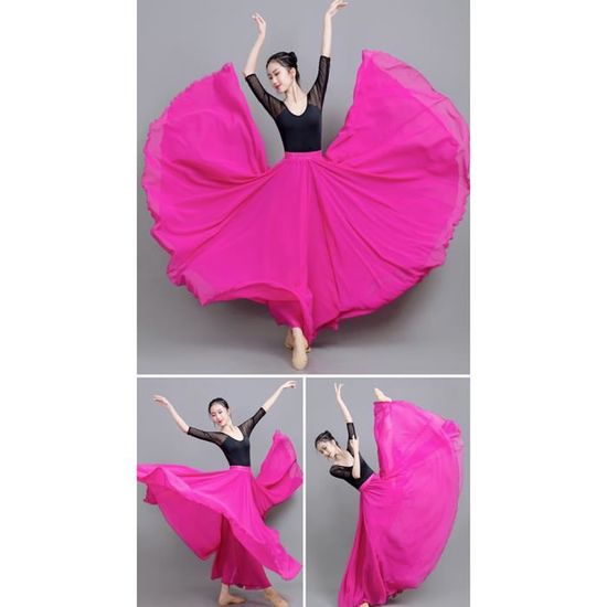 Femme Maxi Plissée Jupe de Danse en Mousseline de Soie Ballroom Flamenco Valse Tango Concours Swing Costume Jupe Danse du Ventre Jupe Longue Tenue Danse Orientale 