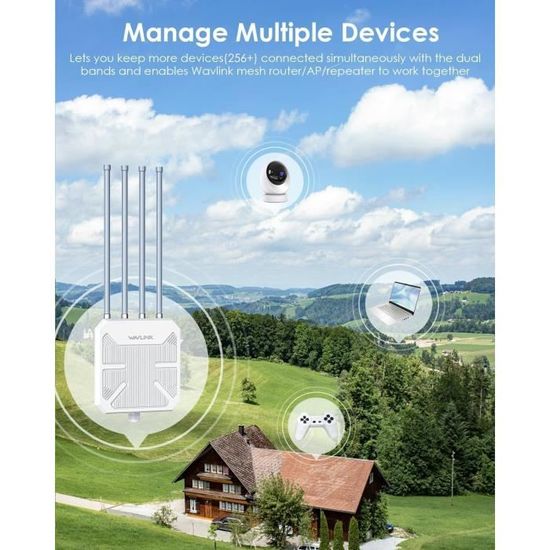 Point D'accès Wi-Fi Extérieur Double Bande AC1200 - IP66 étanche, Alimentation PoE, Mode Répéteur/routeur/AP, Idéal Jardin, Entreprise, Grande Surface