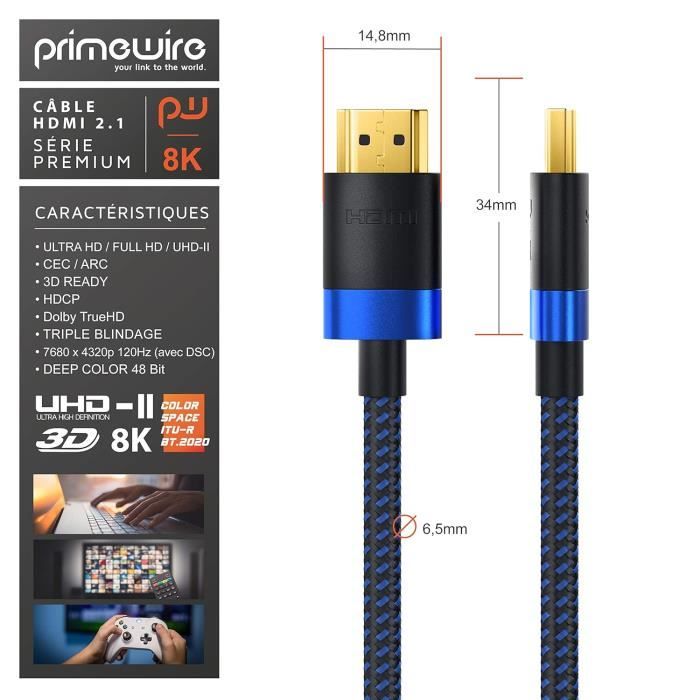 Primewire - 3m Câble HDMI 4k 2.0b UHD 4K 60Hz, Ethernet High Speed HDMI 2.0  3D Arc CEC HDCP HDR, Compatible HDMI 2.0a 2.0 1.4a, Ultra HD 2160p Full HD