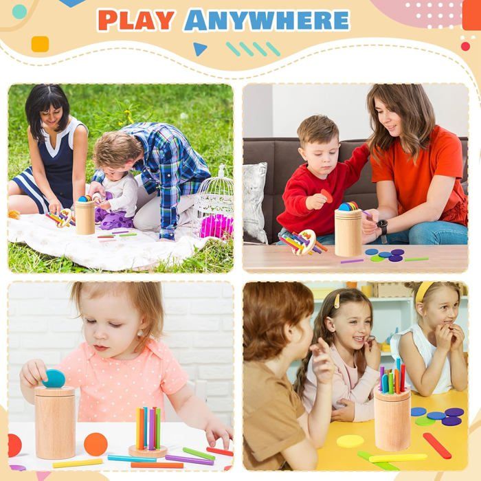 TEBOKHAD Jeux Montessori 3 En 1 – Apprendre Couleurs Et Formes – Sac Rangement – Cadeau Fille Garçon 1-2-3 Ans