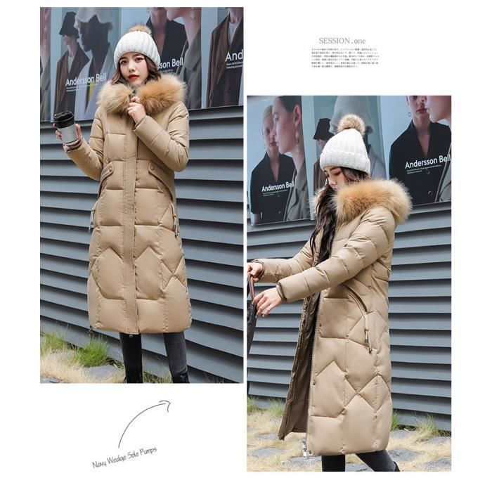 Manteau Femme Hiver Confortable version longue Faux Fourrure Trim avec Poches Marron GOGUQ Marron Cdiscount Pret a Porter