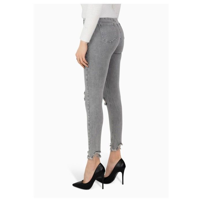Jean slim destroy Gris Femme KEBELLO Taille haute Coupe Slim Gris Cdiscount Pret a Porter