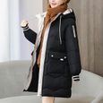 Manteau Femme Pardessus chaud d'hiver à capuche zippé poche plus épaisse Outwear Noir-3