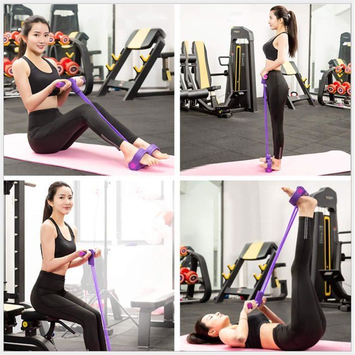 Bande De Résistance à 8 Tubes Avec Pédales Et Poignées - Pour Abdos, Jambes, Bras - Fitness Maison Et Yoga