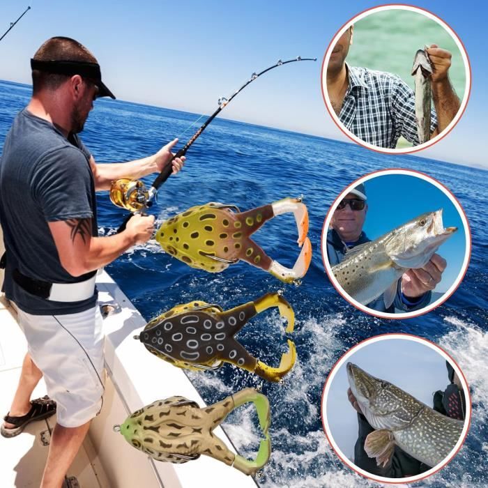 Leurres de pêche en forme de grenouille à double hélice - En silicone souple - Noir et jaune Leurres de pêche en forme de grenouille à double hélice - En silicone souple - Noir et jaune