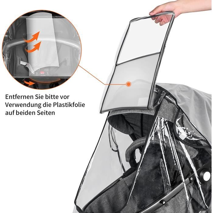 Housse De Pluie Transparente Universelle Pour Poussette - Protection Vent Et Pluie - Fenêtre Aérée - Fermeture éclair - PVC Non Toxique - 6