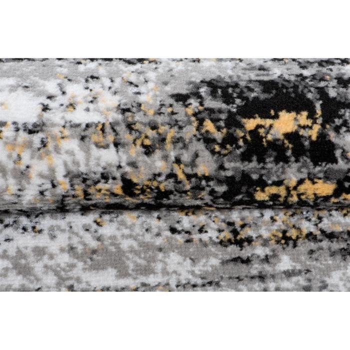TAPISO Maya Tapis de Couloir Entrée Moderne Gris Noir Jaune Moucheté Fin au  Mètre 100 x 150 cm