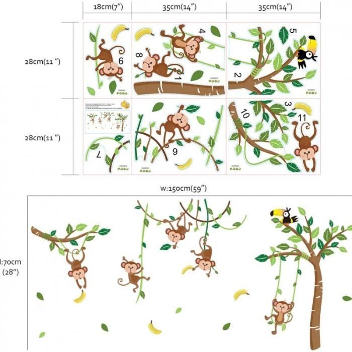 Autocollants Muraux Bambous Et Arbres – Déco Tropicale – Vinyle Removable – Neuf