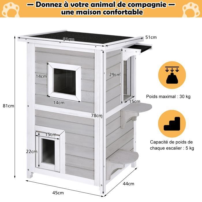 Maison Pour Chat Interieur Exterieur En PP, Porte à Battant, 4 En 1 Meuble Litiere Chat Verrouillage De Securite Base Surelevee Cafe 98728280