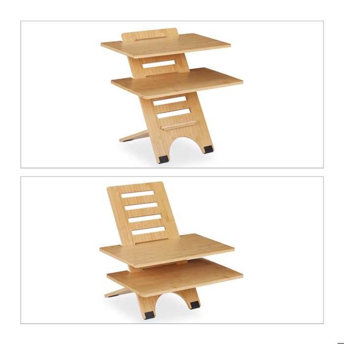 Relaxdays Bureau Assis-Debout En Bambou - 2 Niveaux Réglables, Organisateur Écran Et Clavier | Hauteur Adjustable