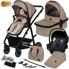 Poussette 3 en 1 LIONELO Amber - Pack poussette canne, Nacelle, Siege auto, sac et accessoires - Beige