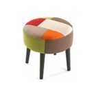 DECLIKDECO Repose-pieds Red Patchwork - 35 x 35 x 35 cm - Tabouret rond bas pour salon en Coton et bois - Rouge - Versa