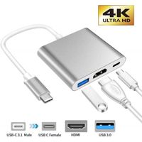 Adaptateur USB C vers HDMI 4K, Hub Type C vers HDMI, Adaptateur HDMI Convertisseur + Port USB 3.0 + Port de Charge C USB Compatible