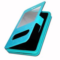 Housse Bleu Turquoise pour Oppo A53s 5G Extra Slim X2 Fenêtres éco cuir de qualité fermeture magnétique et surpiqûres apparentes