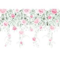 Papier Peint Intissé Panoramique Floral Roses Feuilles 368x254 cm Rose Chambre Salon Photo Non Tissé Muraux Trompe l'oei