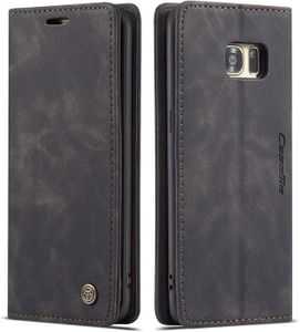 COQUE - BUMPER étui Coque Portefeuille Fentes Cartes Antichoc Cuir PU Vintage pour Samsung Galaxy S7 Edge - Noir