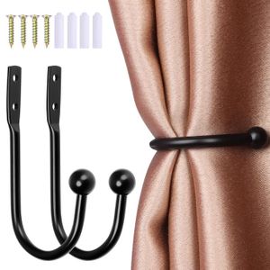 Embrasses Pinces à Rideaux Décoration Métal Modèle Soleil Noir Et Argent - Lot De 2 Pièces