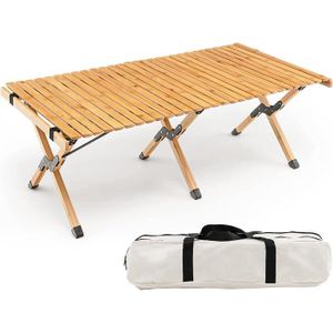 COSTWAY Table de pique-nique pliante avec sac de rangement, pour 4 à 6  personnes, table basse en bambou, pour fête intérieure et extérieure