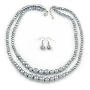 Avalaya Parure de Collier et Boucles doreilles Pendantes en m/étal plaqu/é Argent avec Perles de Verre synth/étique Cr/ème Claire 3 brins 50 cm L//5 cm Ext