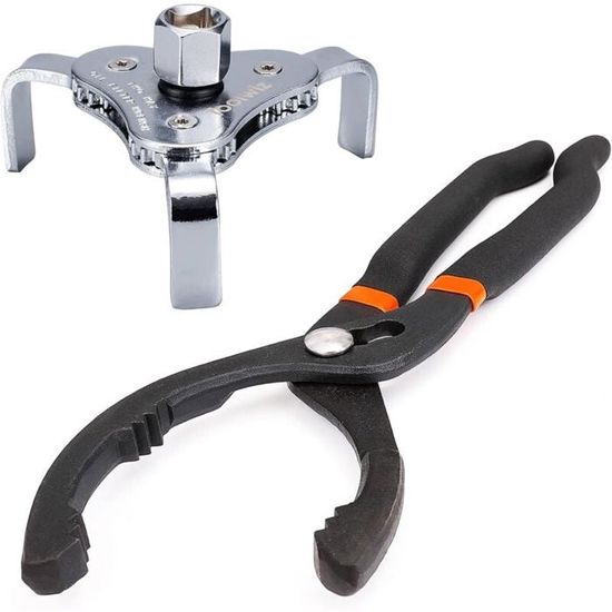 DBREAKS Kit Clé Filtre à Huile Universelle – Pince Réglable + Clé 3 Griffes 60-115 Mm Pour Voiture & Moto