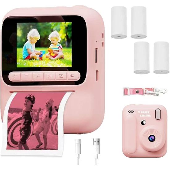 Appareil Photo Instantané Enfants – 1080p, Impression Couleur, 5 Rouleaux Papier + 32 Go + Stylos, Dès 3 Ans