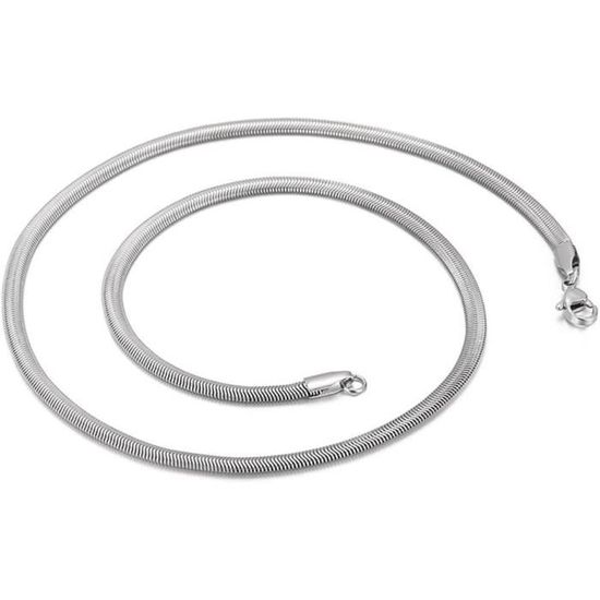 Chaîne Collier Serpentine Acier Inoxydable Argenté 45cm+5cm - Femme, Rétro