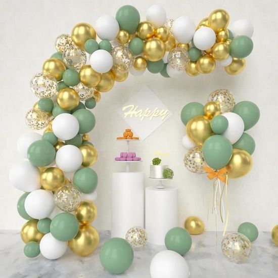 Ballons Arche Anniversaire Vert Sauge - 60 Pièces 12 Pouces, Confettis Dorés - Pour Mariage, Baby Shower, Fête