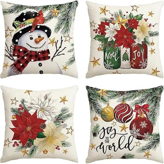YCOLL Housse Coussin Noel 45x45 Lot de 2 Housse Coussin 45x45 Flocons de Neige Sapin de Noël Lin Décoratif Taie d'oreiller pour Decoration Noel 45 x 45 cm