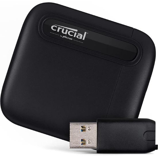 Crucial X6 4To Portable SSD  Jusqu'a 800Mo/s  USB 3.2  USB-C - CT4000X6SSD9 + USB-C to USB-A Adaptateur- CTUSBCFUSBAMAD