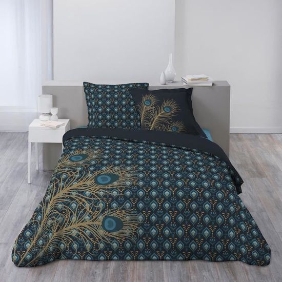 Housse de couette 240x260 Plume d'Or   2 taies 100% coton Noir, Sable ...