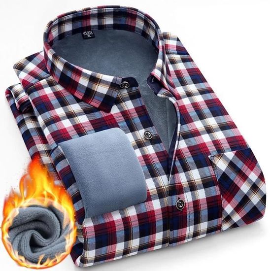 Chemise Hiver à Carreaux Homme Doublée Polaire Manches Longues Chemise Chaude Epaisse Avec Poche - Vert Vert - Prêt-à-Porter