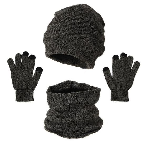 Ensemble Bonnet, Écharpe Cache-Cou Et Gants Tactiles Pour Femme - Hiver Chaud, Doublure Molleton, Acrylique Et Polyester - 3 Pièces