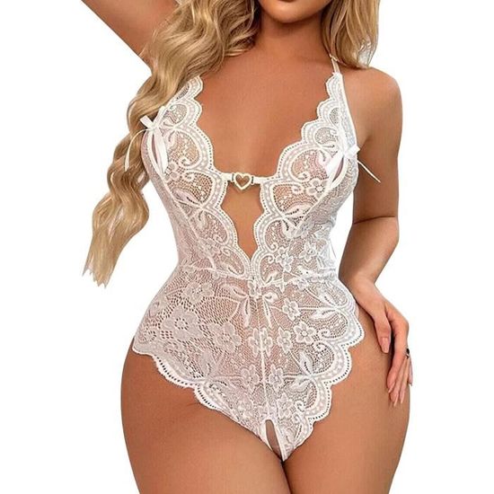 Bodysuit Lingerie Dentelle Dos Nu - Soutien-gorge Ouvert Sans Armatures, Culotte Assortie - Ensemble Séduisant Pour Soirée