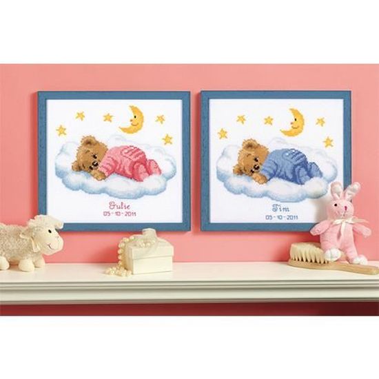 Kit A Broder Au Point De Croix Naissance Ourson Cdiscount Beaux Arts Et Loisirs Creatifs