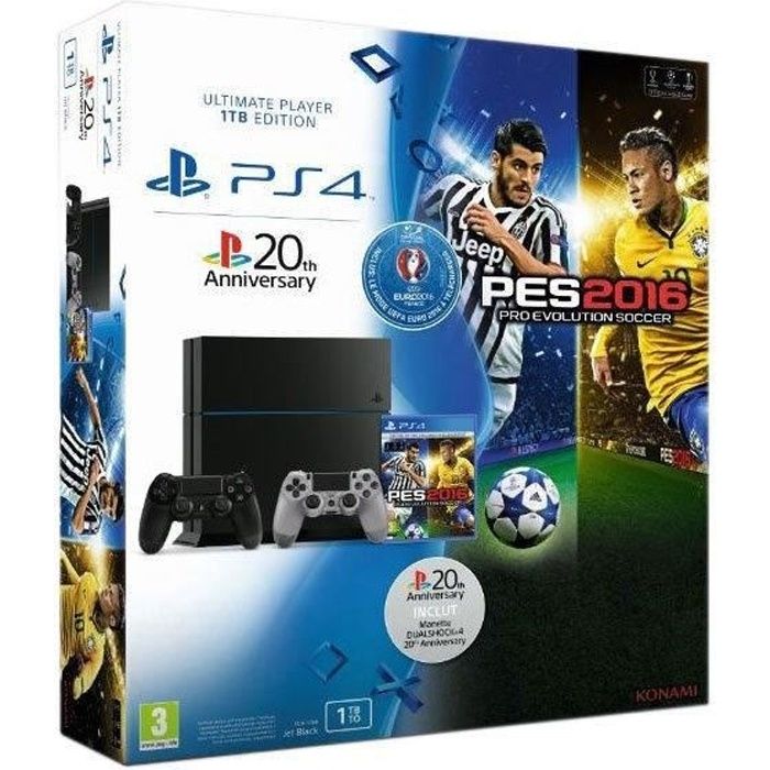 pack sony console ps4 1 to noire 2ème manette dual shock 4 20ème anniversaire Pack Ps4 1 To Noire Pes Euro 2016 Jeu Ps4 2eme Ds4 20th pack sony console ps4 1 to noire 2ème manette dual shock 4 20ème anniversaire