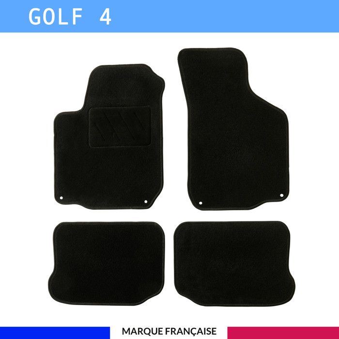 Tapis de sol voiture - Sur mesure pour Volkswagen GOLF 4 (01/1998-10/2003) - Moquette Antidérapante - Clips et Scratch - 4 pièces