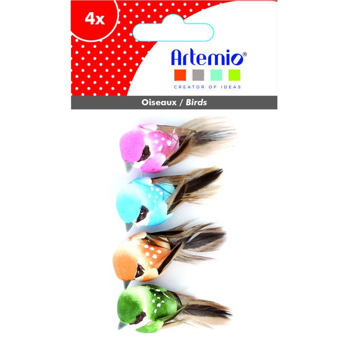 Oiseaux décoratifs 4cm 4 pièces - Artémio Multicolore - Assort.