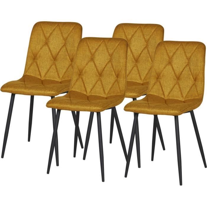Lot de 4 - Chaise SALY Or - assise Tissu pieds Metal Noir