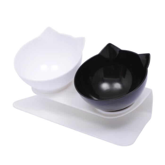 Double Bol de Chat Anti-dérapant avec Support en Plastique pour Les Chats et Petit Chien animaux chats chiens feeders, Noir + Blanc