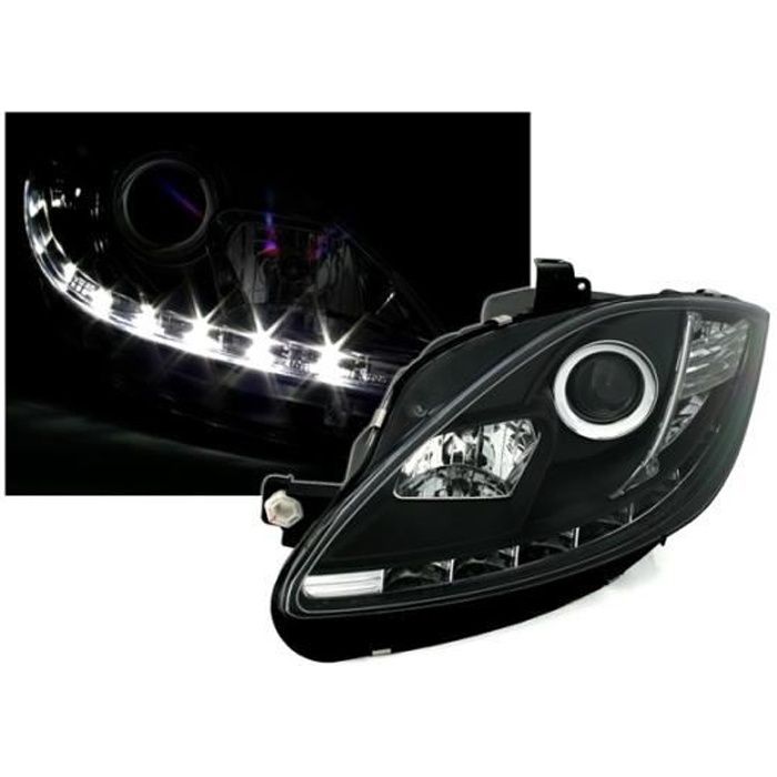 2 PHARE / FEUX AVANT NOIR DEVIL EYES LED SEAT LEON 2 DE 06/2005 A 02/2009