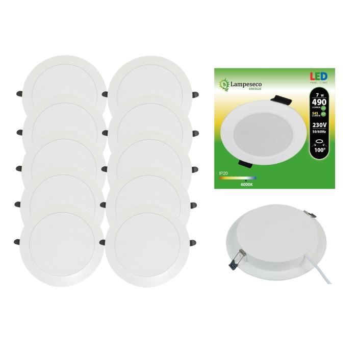 Lot de 20 Spot Encastrable LED Downlight Panel Extra-Plat 7W Blanc Froid 6000K