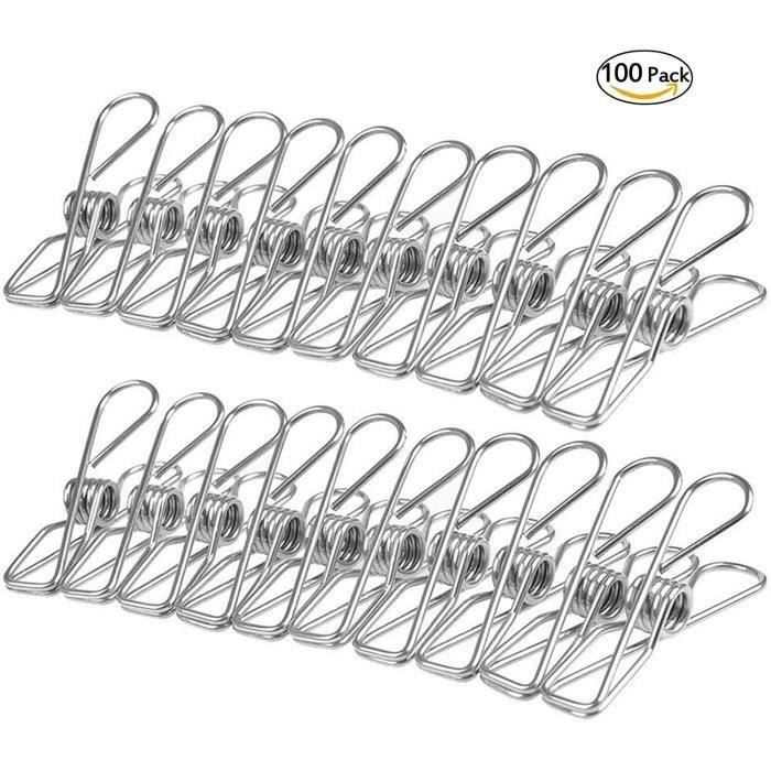 100 Pièces Pinces à Linge en INOX 60mm Pinces Incassables Inusable ne Rouille Pas Pinces(6 cm)