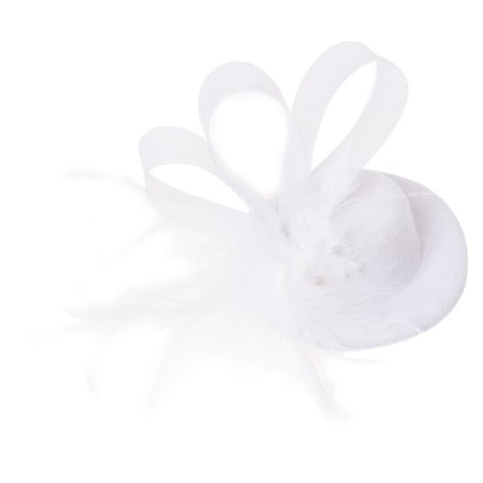 Mini Chapeau Chapeau Haut-de-Forme Mini Barrette Pince À Cheveux Plume Blanc