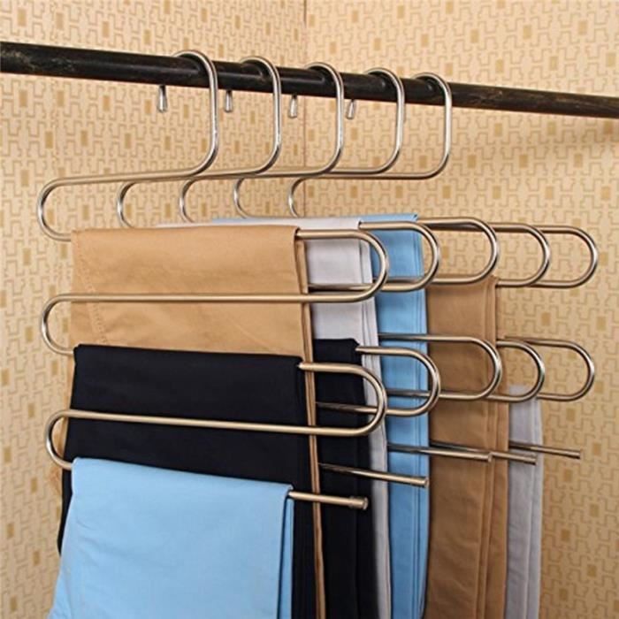 Porte-en pantalons Multifonction acier inoxydable, de type S, 5 canapés, le gain de lieu